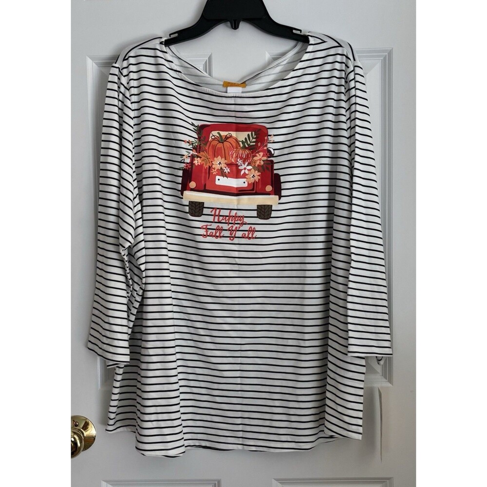 RUBY RD. WOMENS TOPS SIZE 3X HARVES FALL AUTUMN STRIPED KNIT CREW NECK 3/4 SLEEV